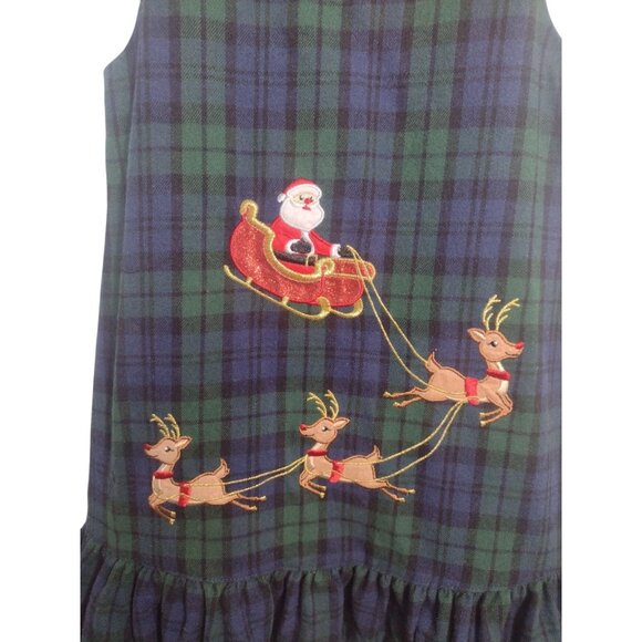 Rare Editions Christmas Toddler Dress 2T Tartan Plaid Holiday Embroidered Vtg - Picture 2 of 7